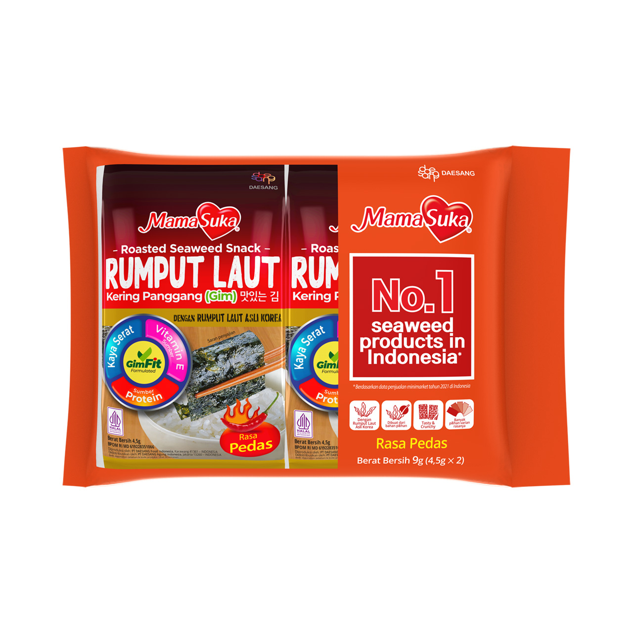 Promo Harga Mamasuka Rumput Laut Panggang Pedas per 2 bungkus 4 gr - Tip Top